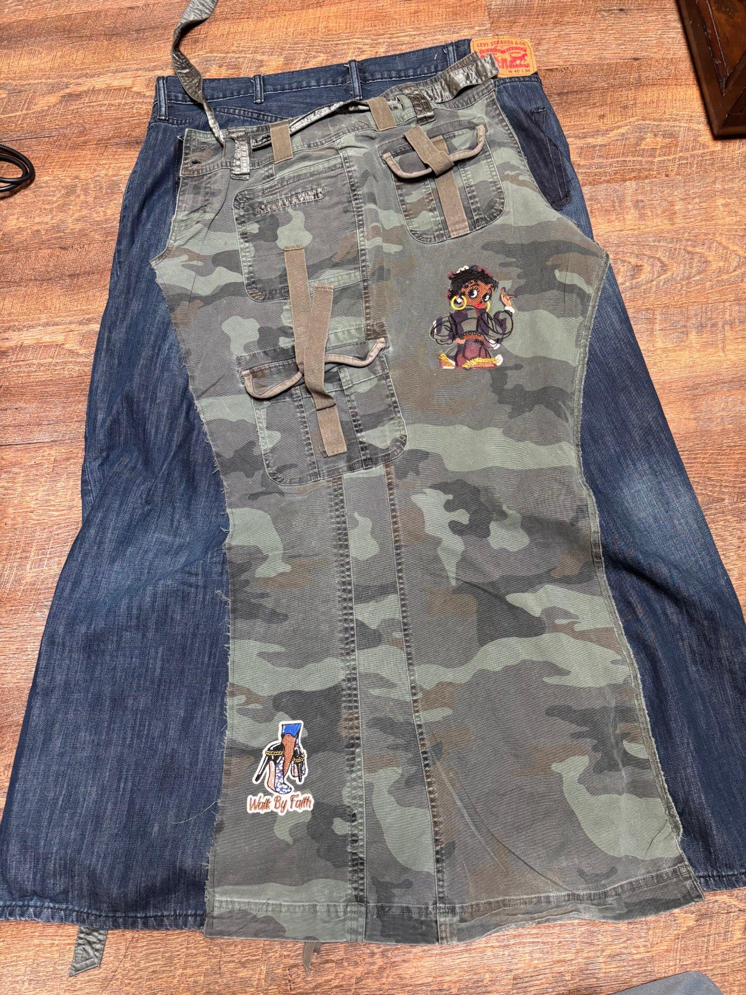 One of a kind Jean Skirt, back view